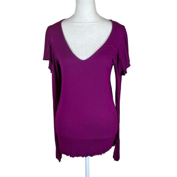 Free People Berry On Rewind Layering Top L Ruffle Sleeve Detail - Picture 2 of 7